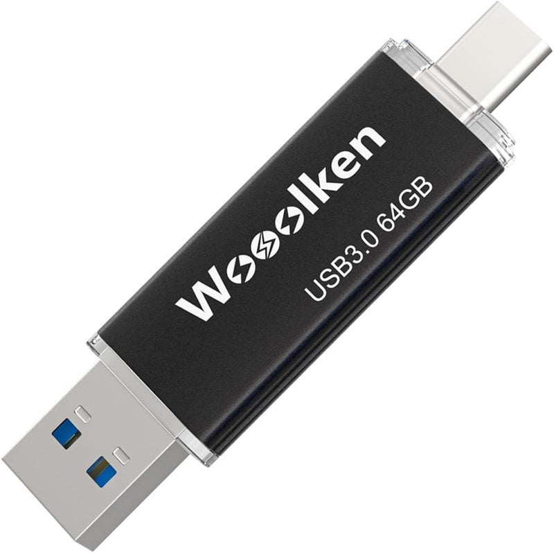 Wooolken USB C Flash Drive 64GB, USB 3.0 Dual Drive Type-C Flash Drive OTG Thumb Drive Compatible with iPhone 16/15, Android Smartphone/Tablets/Computers/Laptop (Black) - Image 1